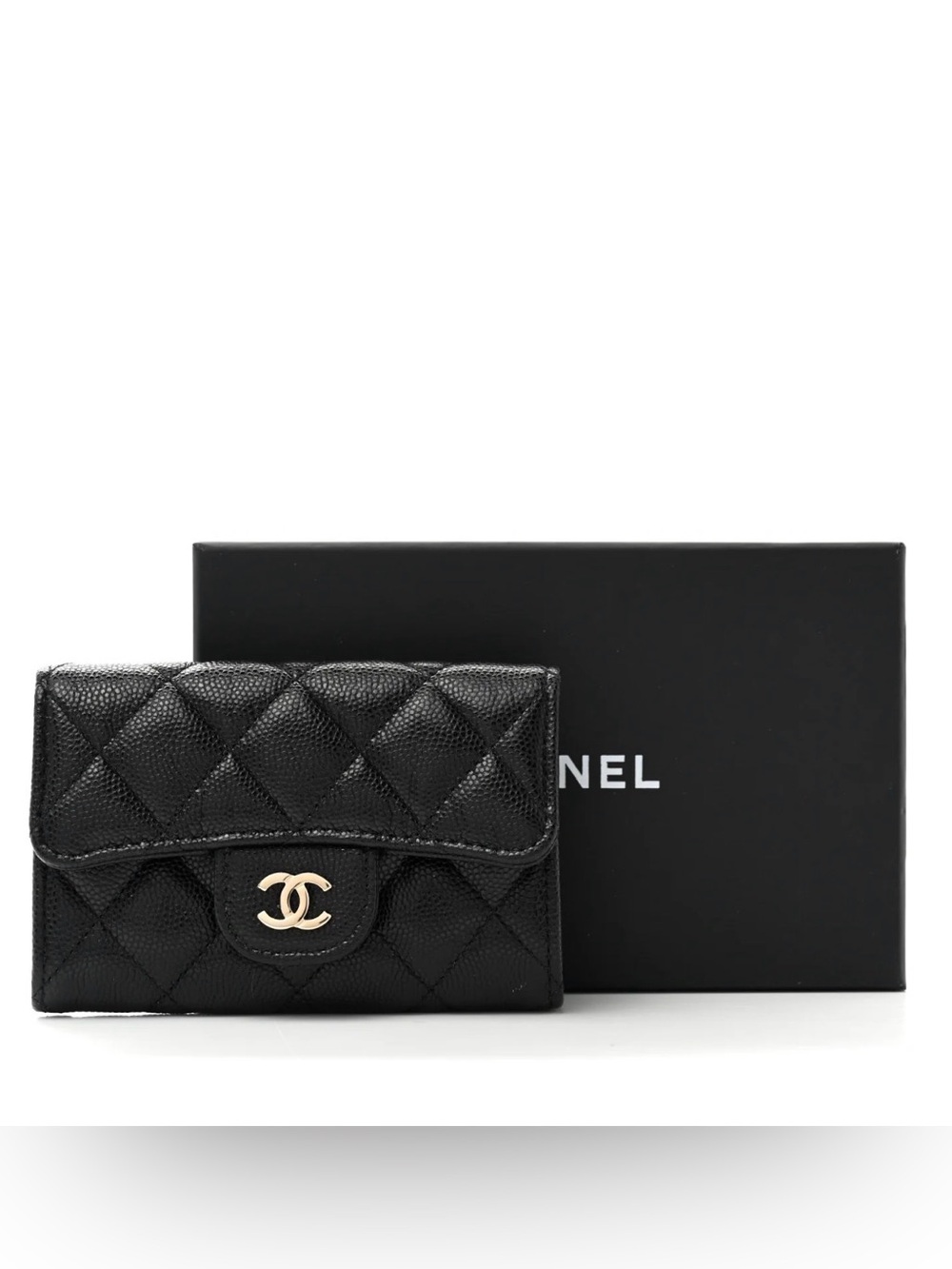Chanel Caviar Quilted Flap Card Holder Wallet Black